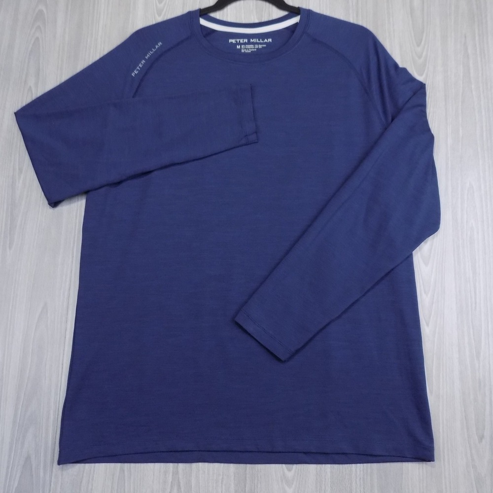 Peter Millar Performance Long Sleeve Shirt Mens M Blue UPF 50 Stretch Raglan